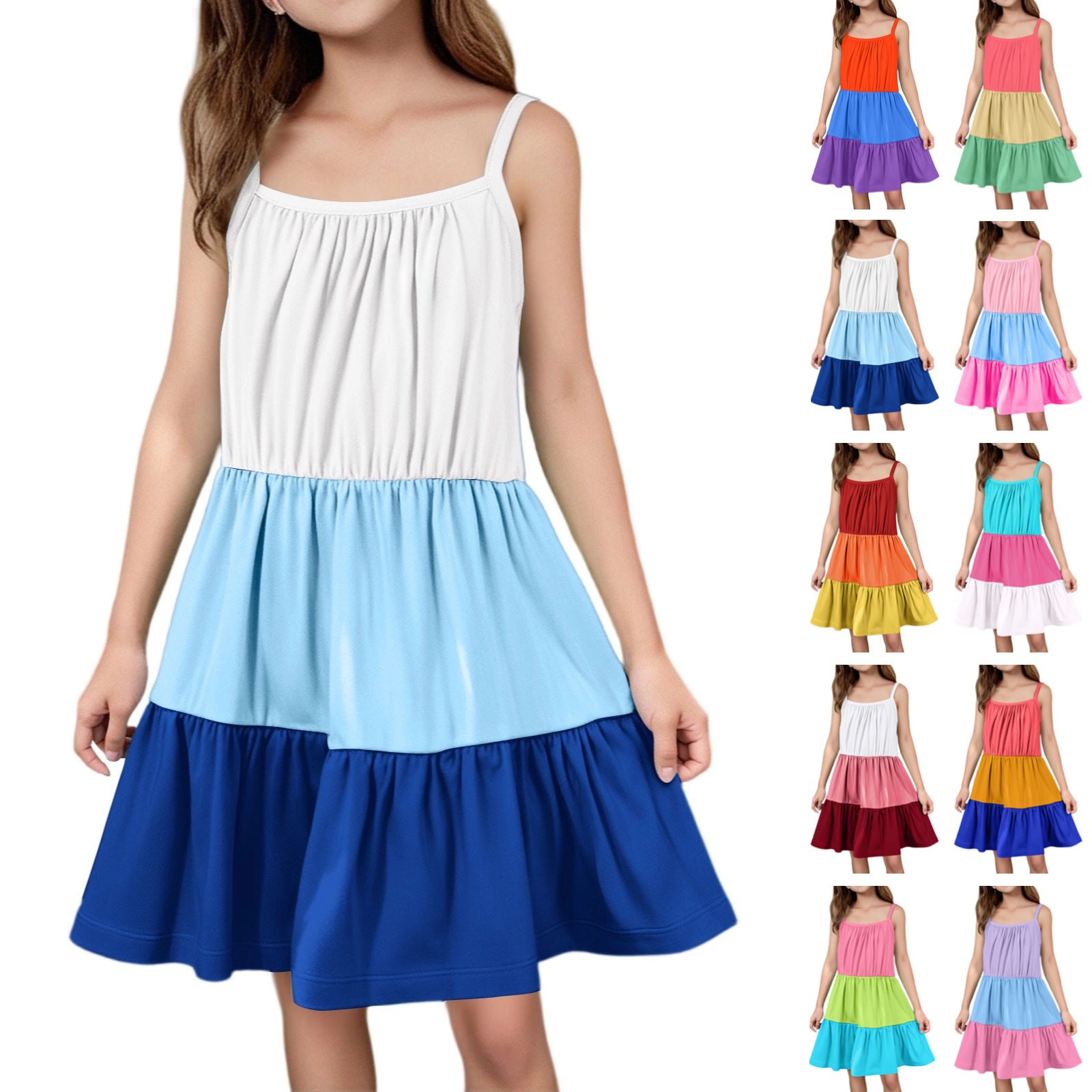 Girls Blue Bow Coquette Ruffle Maxi Dress main image 0