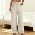 thumbnail image 1 of Kixjoy Womens Wide Leg Pants Lounge Drawstring Linen Pant High Waisted Trendy Lightweight Pant Basic Spring Beach Trousers Pants for Women, Beige L, 1 of 5