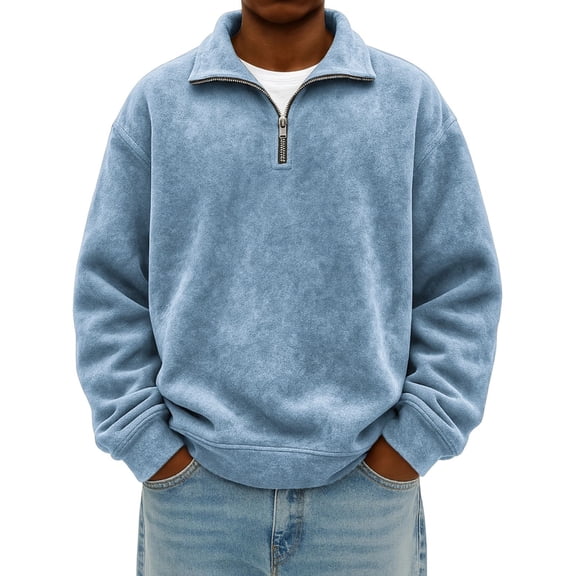 Kixjoy Blue Sweatshirts for Men Big and Tall Plain Sherpa Sweatshirt Quarter Zip Fall Mockneck Sweatshirt Long Sleeve Fashion Warm Mens Sweatshirt Light Blue L