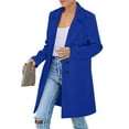 thumbnail image 1 of Kixjoy Blue Trench Coat Women Plus Size Button Down Fall Coat Long Sleeve Notched Collar Wool Jacket Thermal Fashion Basic Windbreaker Jackets for Women with Pockets, Royal Blue L, 1 of 4