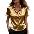 thumbnail image 1 of Kixjoy Button Down Shirts for Women Dressy Velvet Short Sleeve Collared Tops Elegant Cozy Office Casual Blouses Basic Fashion Summer Outfits for Women Gold Tops for Women, Champagne L, 1 of 5