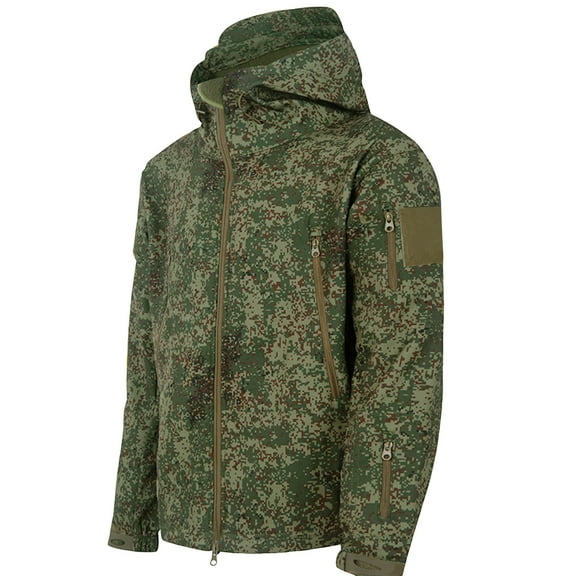 Kixjoy Camo Jackets for Men Big and Tall Waterproof Hooded Jacket Long Sleeve Full Zip Winter Coats Thermal Hiking Camo Mens Hoodies with Pockets, Dark Green 2XL