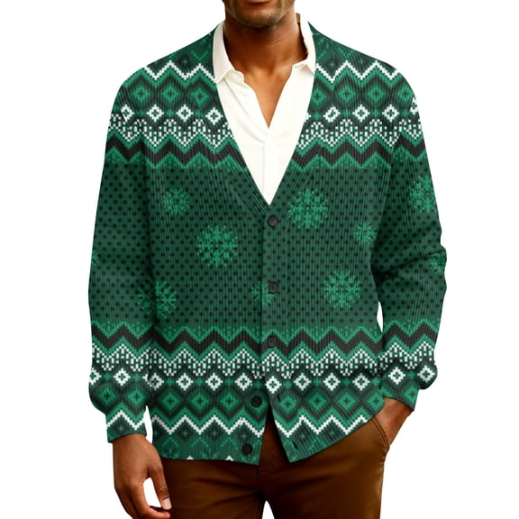 Kixjoy Cardigan Sweaters for Men V Neck Button Down Knit Cardigan Long Sleeve Christmas Casual Oversized Jacket Fall Fashion Lightweight Mens Sweater, Dark Green 3XL