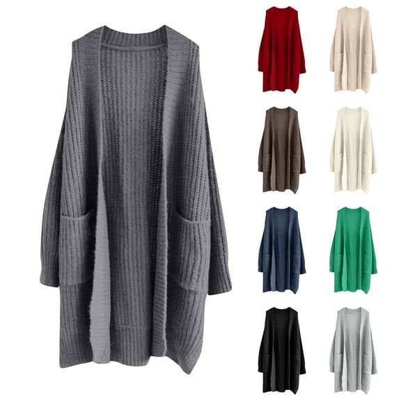 Kixjoy Cardigans for Women Trendy Plus Size Long Sleeve Knit Sweater Casual Plain Fall Cardigans Trendy Open Front Loose Fit Sweaters for Women, Gray L