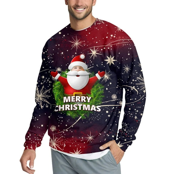 Kixjoy Christmas Gifts for Men Christmas Printed Winter Crewneck Sweater Loose Fit Long Sleeve Mens Sweatshirt Lightweight Thermal Casual Pullover, RedL