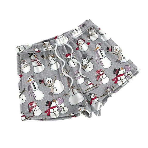 Kixjoy Comfy Shorts for Women Casual Plus Size Fuzzy Short Christmas Cute Lightweight Winter Pajama Shorts Elastic Waist Drawstring Baggy Pants for Women, Light Gray L