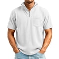 thumbnail image 1 of Kixjoy Corduroy Shirt Men Short Sleeve Quarter Zip Big and Tall Polo Shirt Casual Stand Collar Baggy Basic Pullover Tops with Pockets, White L, 1 of 9