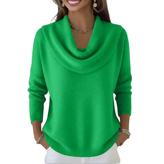 Kixjoy Cowl Neck Tops for Women Long Sleeve Cowl Neck Winter Clothing Casual Knit Sweaters for Women Soild Trendy Loose Fit Tops, Green XL