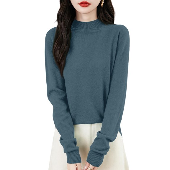 Kixjoy Dark Gray Knit Sweater for Women Mock Turtleneck Fleece Long Sleeve Sweater Casual Warm Lightweight Fall Tops Soild Soft Loose Fit Tops for Women Trendy, Dark Gray XXL