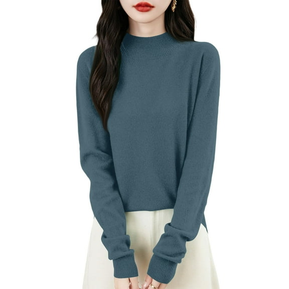 Kixjoy Dark Gray Sweater for Women Mock Turtleneck Long Sleeve Knit Sweaters Basic Lightweight Cotton Fall Top Fashion Soft Loose Fit Tops for Women Trendy, Dark Gray XXL