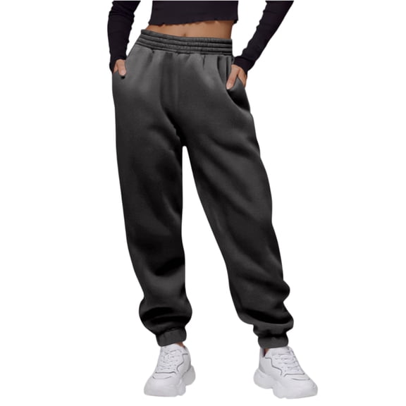 Kixjoy Dark Gray Sweatpants Women Casual Lightweight Elastic Waisted Pants Trendy Winter Baggy Sweatpant Warm Drawstring Workout Pants for Women with Pockets, Dark Gray S