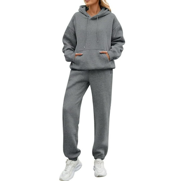 Kixjoy Dark Gray Women Sweatsuits Sets Casual Oversized Fashion Hoodie Sweatpants 2 Piece Set Jogging Winter Fleece Women's Sweatsuits Sport Athletic Women's Tracksuits with Pockets, Dark Gray 2XL