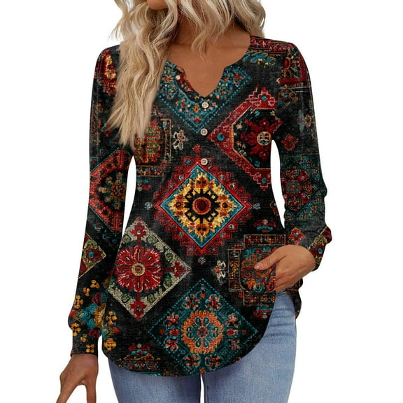 Kixjoy Dark Gray Womens V Neck Shirt Oversized Long Sleeve Button Down Shirts Casual Travel Lightweight Tunic Top Trendy Fall Floral Print Women's Clothing, Dark Gray S