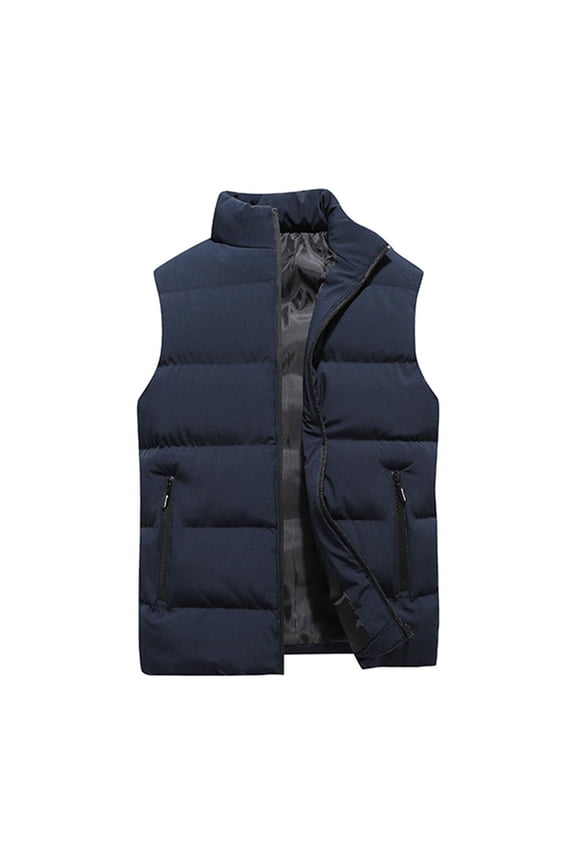 Down Vest Men Sleeveless Zip Up Outdoor Vest Winter Big and Tall Fleece Jacket Coat Casual Heavy Warm Mens Vests with Pockets, Navy 2XL