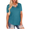 thumbnail image 1 of Kixjoy Dressy Blouses for Women Oversized Short Sleeve V Neck Shirts Fashion Soild Baggy Top Business Casual Fall Outfits for Women, Blue 2XL, 1 of 3