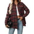 thumbnail image 1 of Kixjoy Women's Flannel Shirts Long Sleeve Button Down Plaid Shirts Fashion Plus Size Fall Tops Casual Lightweight Fall Tops for Women 2025 with Pockets, Deep Red XL, 1 of 6