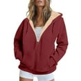 thumbnail image 1 of Kixjoy Fleece Lined Jacket Women Plus Size Thermal Zip Up Hoodie Casual Thick Winter Sweatshirt Jacket Women Drawstring Long Sleeve Hooded Coat with Pockets, Wine 3XL, 1 of 4