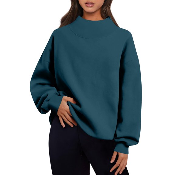 Kixjoy Fleece Pullover Womens Long Sleeve Soft Turtleneck Sweatshirts Plus Size Fall Casual Pullover Lightweight Fashion Relaxed Fit Womens Sweater, Blue 3XL