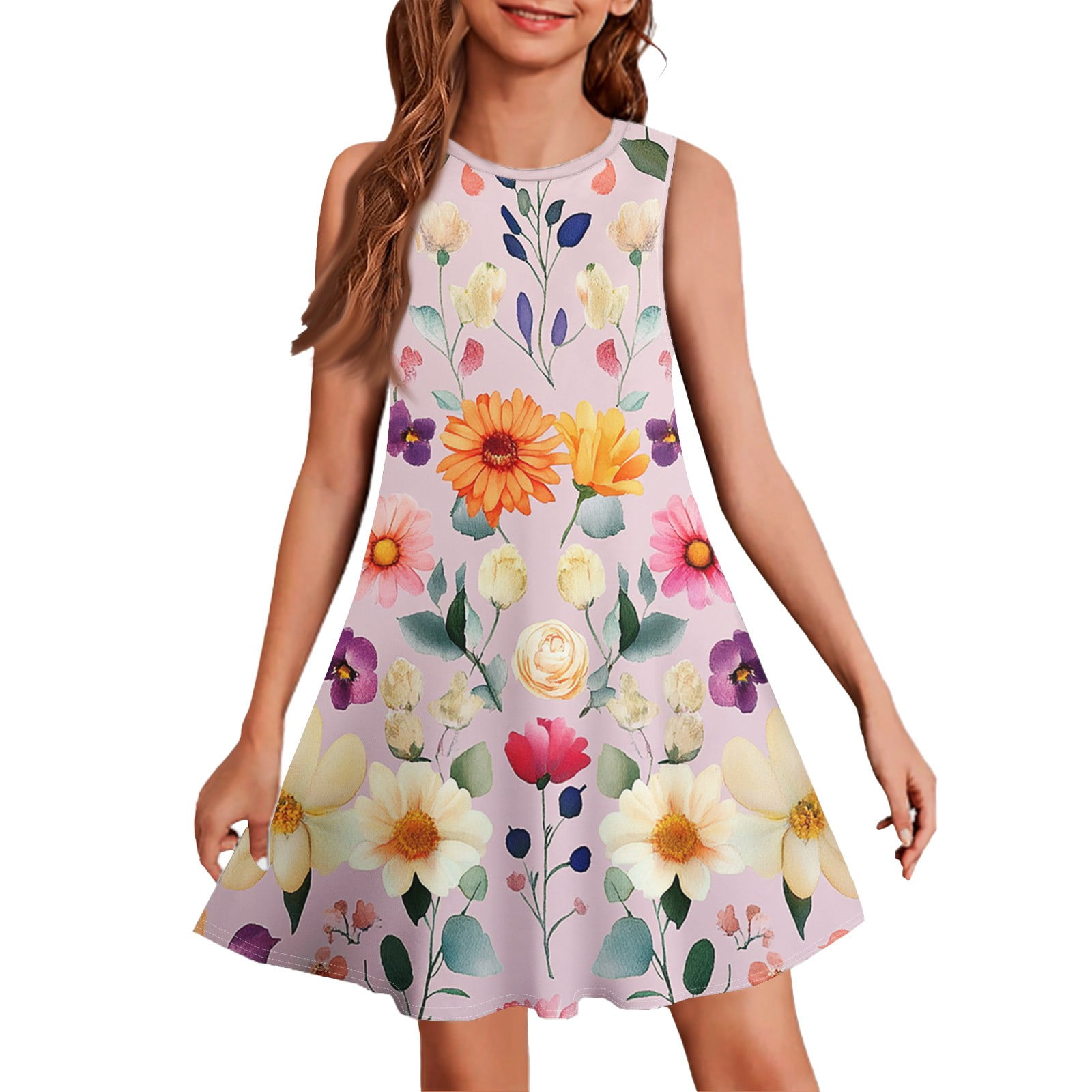 Kixjoy Floral Dresses for Girls 2025 Casual Cool Pink Dresses Cute Crew ...