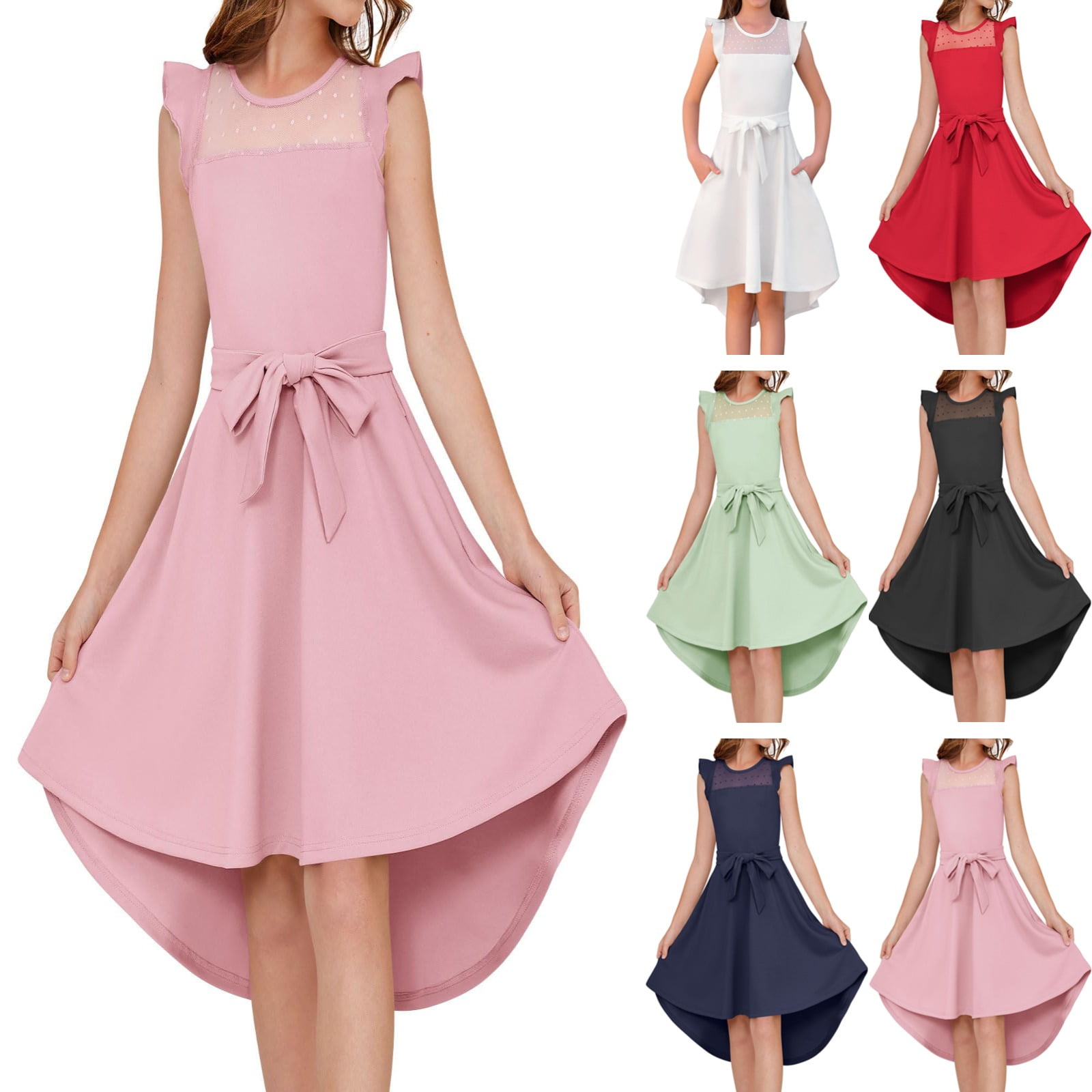 Kixjoy Ruffle Sleeve Dresses for Girls Cute Kids Swing Dress