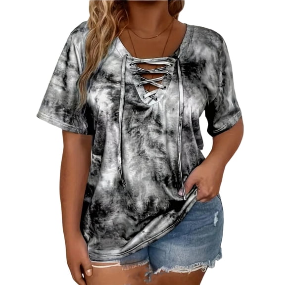 Kixjoy Gray Shirts for Women Plus Size Short Sleeve V Neck Shirt Fashion Basic Baggy Top Work Casual Fall Womens Clothes, Dark Gray 3XL
