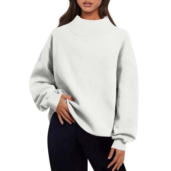 Kixjoy Gray Sweatshirts for Women Fleece Soft Mock Neck Sweatshirts Plus Size Long Sleeve Fashion Fall Pullover Lightweight Casual Loose Fit Sweatshirts for Women, Light Gray M