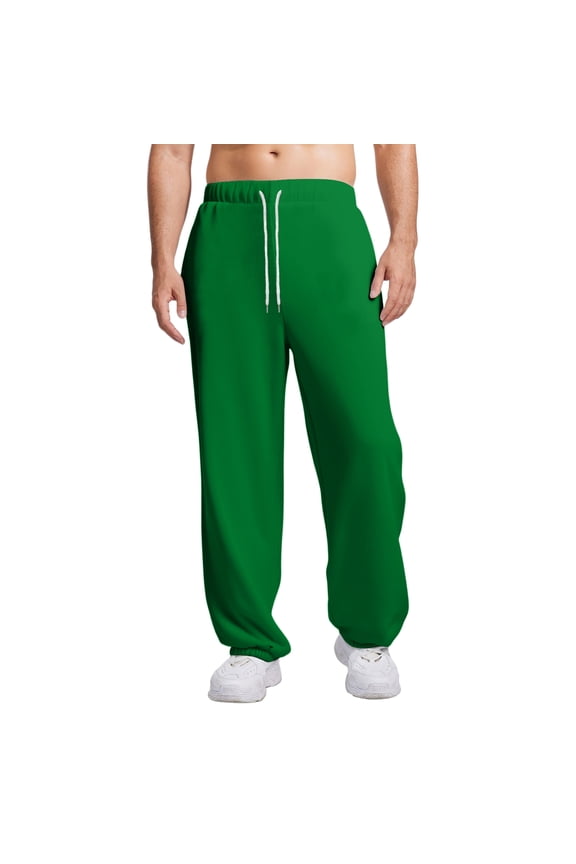 Green Baggy Sweatpants Men Casual Lightweight Elastic Waisted Pant Big and Tall Fall Baggy Sweatpants Warm Drawstring Cuffed Mens Sweat Pants with Pockets, Green S