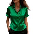thumbnail image 1 of Kixjoy Green Button Down Shirts for Women Velvet Short Sleeve Collared Top Elegant Soft Office Fashion Blouse Basic Casual Fall Button Down Shirts for Women Shirts for Women Dressy, Green M, 1 of 5
