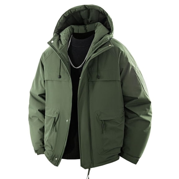 Kixjoy Green Jackets for Men Big and Tall Zip Up Sherpa Lined Jackets Fashion Thicken Winter Hooded Coats Cozy Thermal Loose Fit Men's Clothing with Pockets, Dark Green 2XL