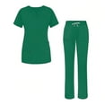 thumbnail image 1 of Kixjoy Green Scrubs Sets for Women V Neck Short Sleeve Stretch Nurseing Scrubs Soft Drawstring Workwear Loose Medical Uniform Basic Lightweight Scrub Tops and Long Pants with Pockets, Green XL, 1 of 4