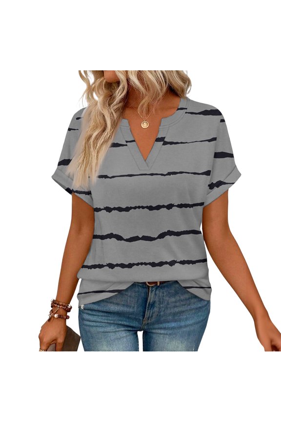 Green Shirts for Women Short Sleeve V Neck Lounge Tunic Top Fashion Spring Baggy Shirts Vacation Striped Soft Women's Tops, Tees & Blouses, Green S