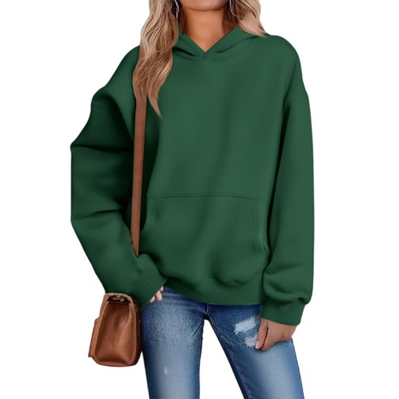 Kixjoy Green Sweatshirts for Women Plus Size Casual Long Sleeve Pullover Hoodies Basic Lightweight Fall Hooded Sweatshirts Loose Fit Drawstring Shirts for Women with Pockets, Green 2XL