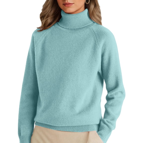 Kixjoy Green Turtleneck Sweater Women Long Sleeve Plus Size Turtleneck Knitted Sweater Thermal Fashion Loose fit Fall Pullover Basic Cozy Lightweight Womens Sweater, Turquoise XL