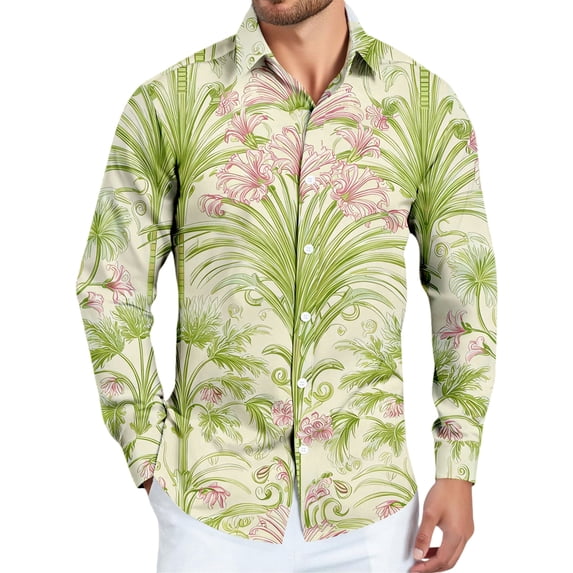 Kixjoy Hawaiian Shirt for Men Oversized Long Sleeve Button Down Shirts Stretch Beach Collared Regular Fit Shirts Lightweight Summer Casual Blouse for Men, Royal Blue 2XL