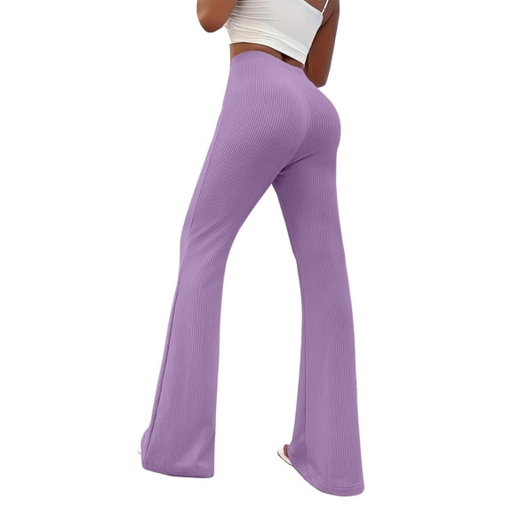 Kixjoy High Waisted Pants for Women Plus Size Lounge Straight Leg Pant Thermal Workout Seamless Leggings Fall Soft Silm Fit Leggings for Women Tummy Control, Light Purple L