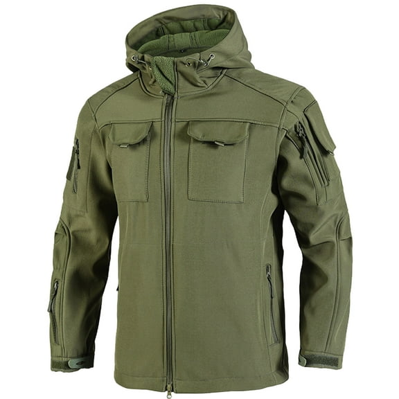 Kixjoy Jackets for Men Long Sleeve Waterproof Hooded Jacket Big and Tall Zip Up Winter Coats Hiking Camo Warm Windbreaker Jackets for Men with Pockets, Dark Green XL
