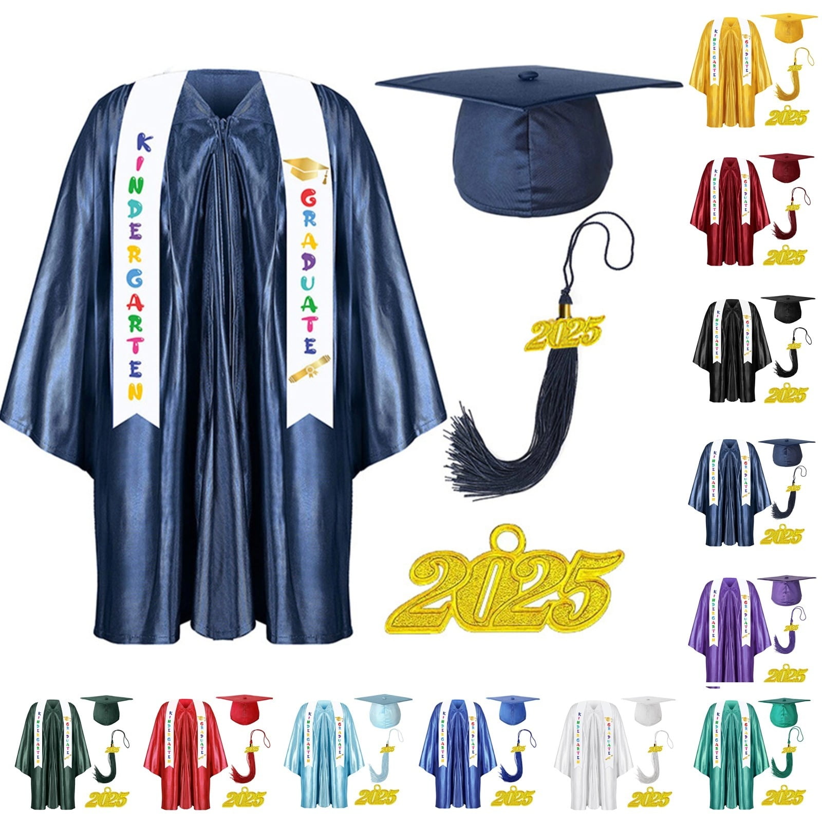 Boys Girls Preschool Kindergarten Graduation Gown Cap Set With 2023 Tassel And Graduation Sash 2-12 Years(Purple,3-4 Years