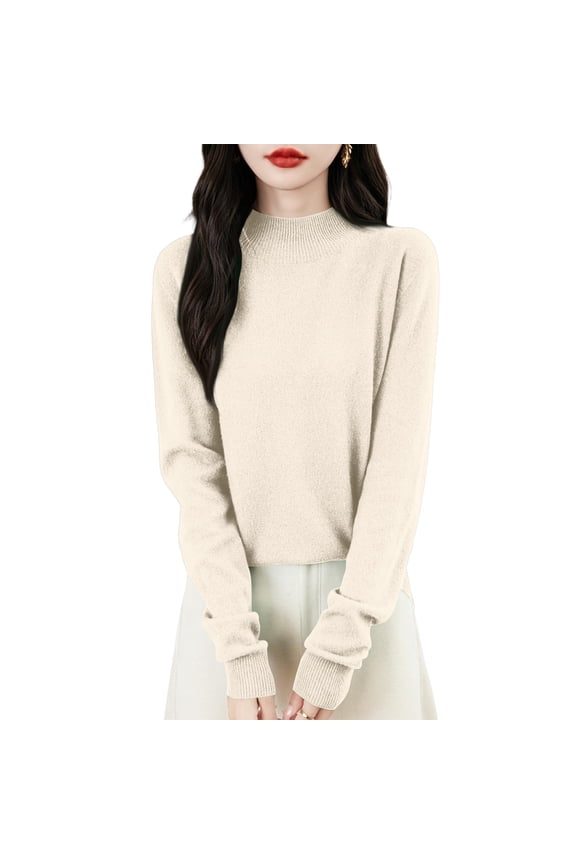 Knit Sweater for Women Long Sleeve Lightweight Mock Turtleneck Sweater Fleece Thermal Casual Winter Tops Soild Soft Loose Fit Blouses for Women, Beige XL