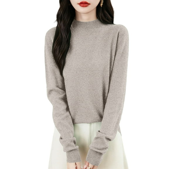 Kixjoy Knit Sweater for Women Long Sleeve Lightweight Mock Turtleneck Sweaters Fleece Thermal Fashion Winter Top Soild Soft Loose Fit Tops for Women Trendy, Camel M