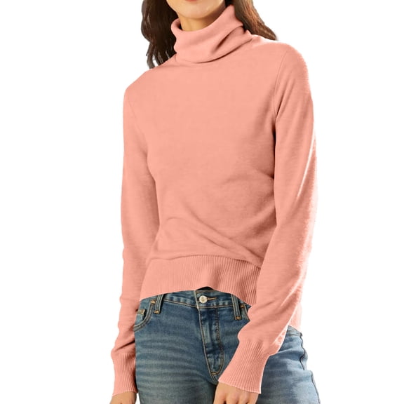 Kixjoy Knit Sweater Women Long Sleeve Plus Size Turtleneck Sweater Thermal Casual Slim Fit Winter Pullover Basic Cozy Lightweight Womens Sweater, Pink XXL
