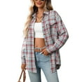 thumbnail image 1 of Kixjoy Light Blue Flannel Shirt Women Long Sleeve Button Down Plaid Shirt Lightweight Casual Fall Top Oversized Fashion Blouses for Women with Pockets, Light Blue XXL, 1 of 6