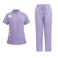 thumbnail image 1 of Kixjoy Light Purple Scrubs Sets for Men Stretch V Neck Soft Nurseing Scrubs Short Sleeve Loose Nurse Uniform Lightweight Soild Scrub Tops and Long Pants with Pockets, Light Purple M, 1 of 5