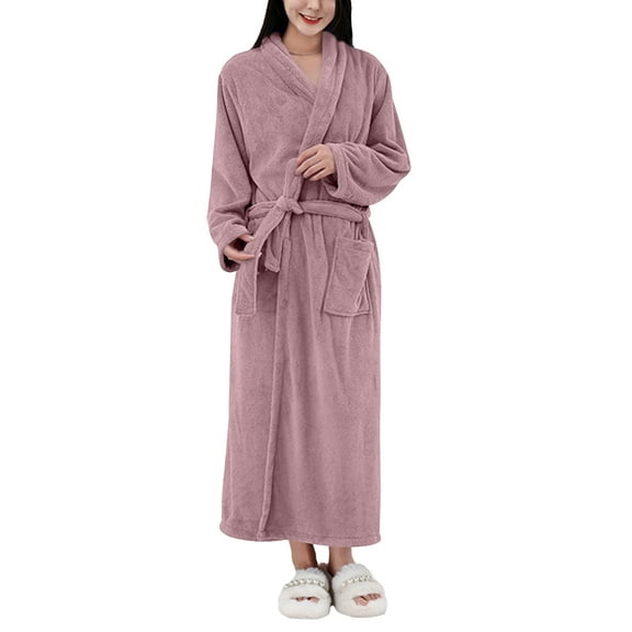 Kixjoy Light pink Robes for Women Oversized Fuzzy Lightweight Bathrobe Casual Basic Fall Robes Long Sleeve Soft Thermal Sleepwear for Women with Pockets, Light pink