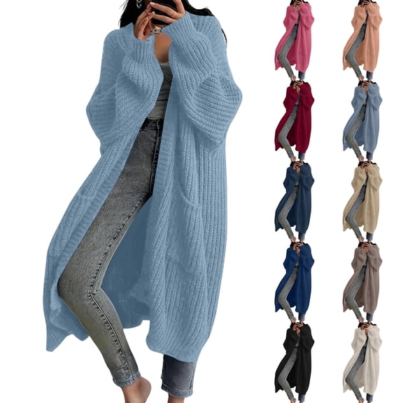 Kixjoy Long Cardigans for Women Oversized Long Sleeve Knit Sweaters Casual Plain Fall Cardigans Trendy Open Front Loose Fit Clothes for Women, Khaki L
