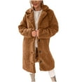 thumbnail image 1 of Kixjoy Long Sherpa Jacket Women Oversized Lapel Long Sleeve Open Front Coat Faux Fur Plain Fuzzy Cardigan Warm Casual Fall Cardigan for Women, Camel S, 1 of 7