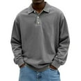thumbnail image 1 of Kixjoy Long Sleeve Shirts for Men Big and Tall Button Down Polo Shirt Collared Basic Winter Pullovers Fashion Warm Lightweight Tees for Men, Dark Gray 3XL, 1 of 3