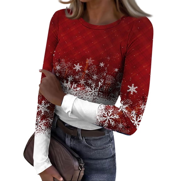 Kixjoy Long Sleeve Shirts for Women Ribbed Slim Fit Crewneck Top Christmas Warm Winter Undershirts Long Sleeve Lightweight Fall Tops for Women 2025, White XXL