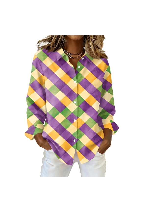 Long Sleeve Shirts for Women V Neck Soft Button Down Blouse Carnival Lounge Collared Shirts Summer Fashion Business Womens Clothes, Orange M