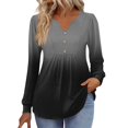 thumbnail image 1 of Kixjoy Long Sleeve Tops for Women V Neck Oversized Button Down Shirts Casual Fall Lightweight Tunic Top Fashion Travel Gradient Women's Clothing, Black M, 1 of 4