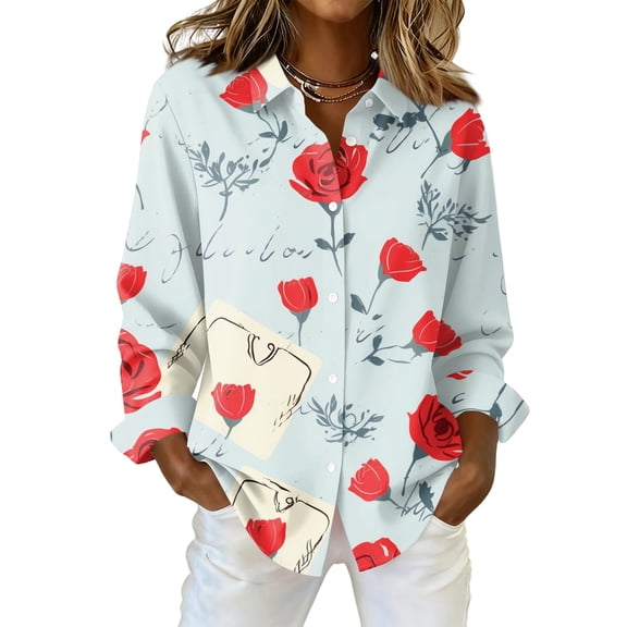 Kixjoy Long Sleeve Tops for Women Button Down Collared V Neck Shirts Trendy Lightweight Lounge Tunic Top Dressy Plus Size Womens Tops, Light Blue 2XL